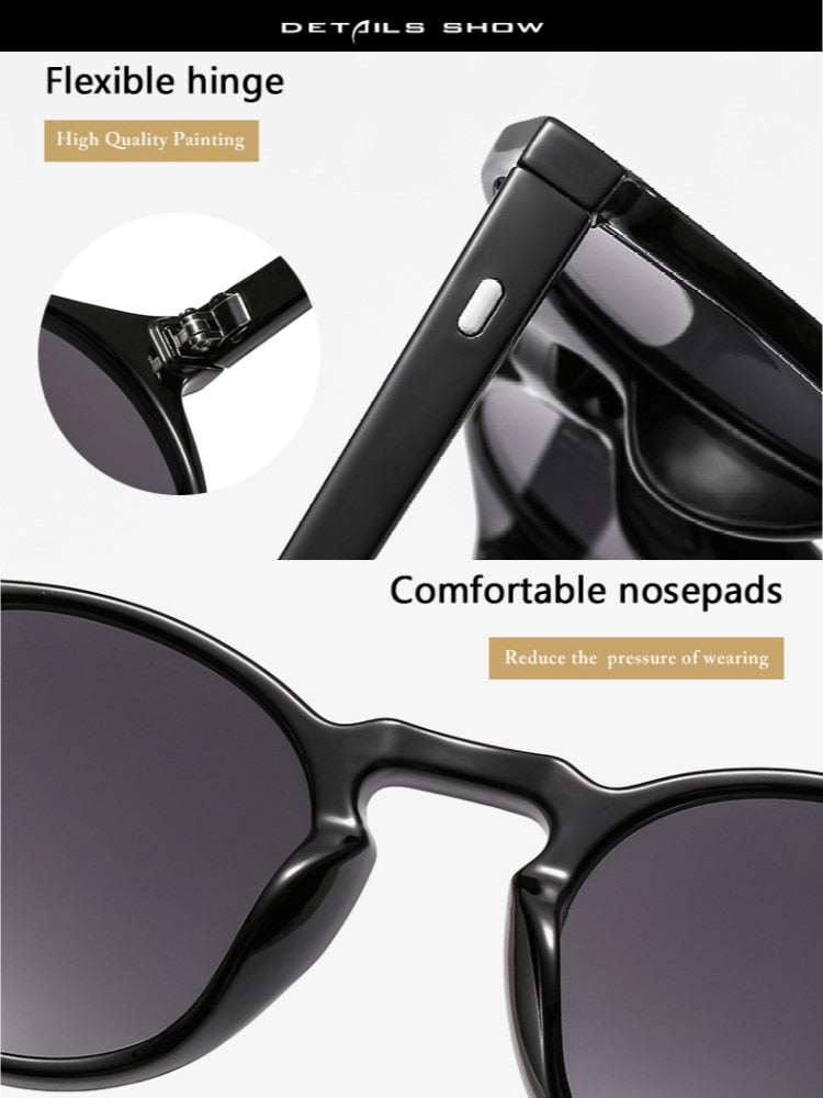 "Lunettes de soleil rondes rétro au style classique et élégant, parfaites pour un look vintage avec des verres tendance et une monture confortable."